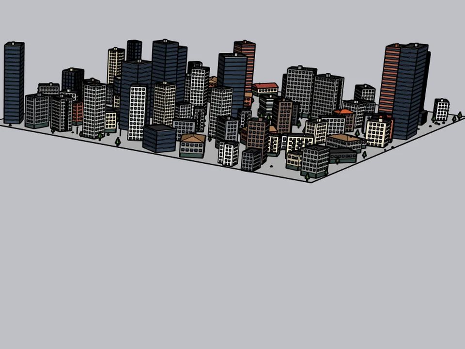 CityFill eklentisi ile tek serpiştirmede oluşan kalabalık şehir silüeti