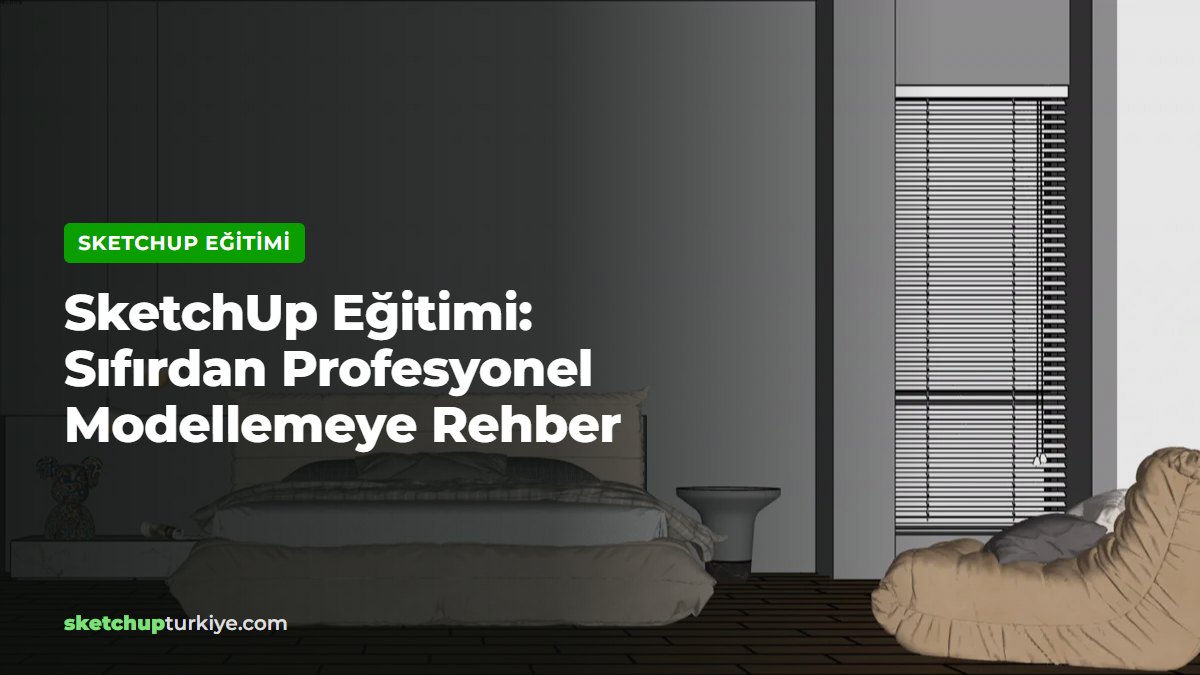 SketchUp eğitimi rehberi: SketchUp modeli ve aynı sahnenin render hâli