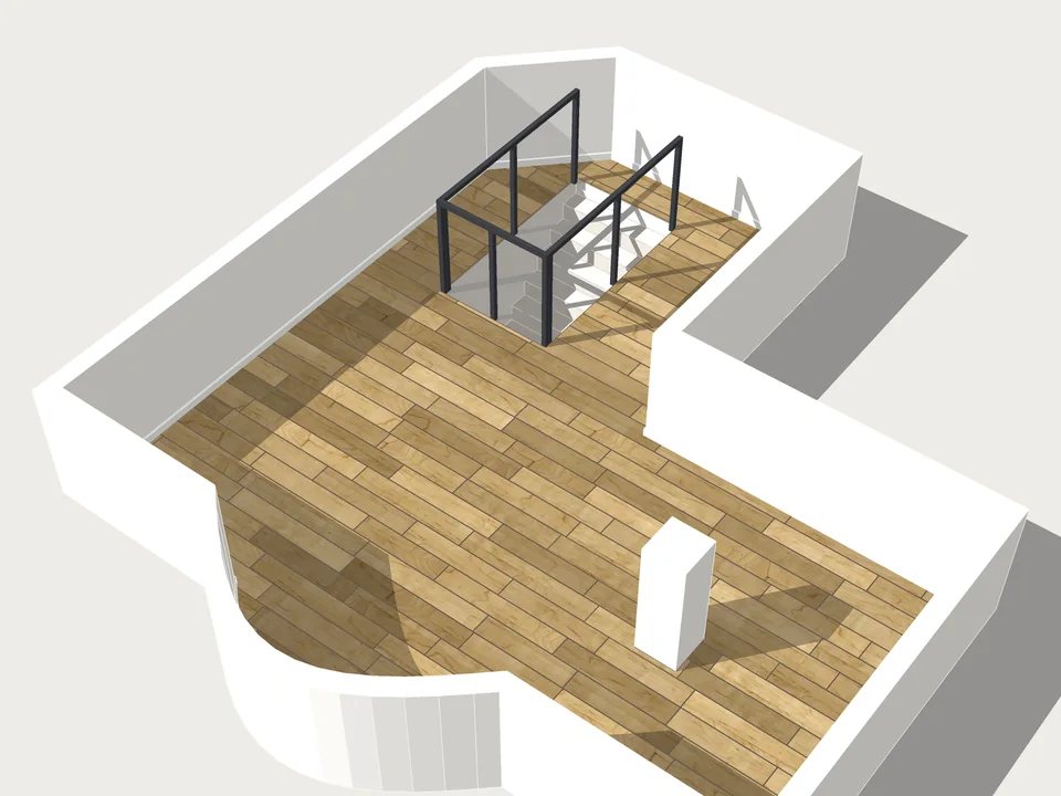 SketchUp parke eklentisi ile kolon ve boşluk çevresine kesilmiş zemin