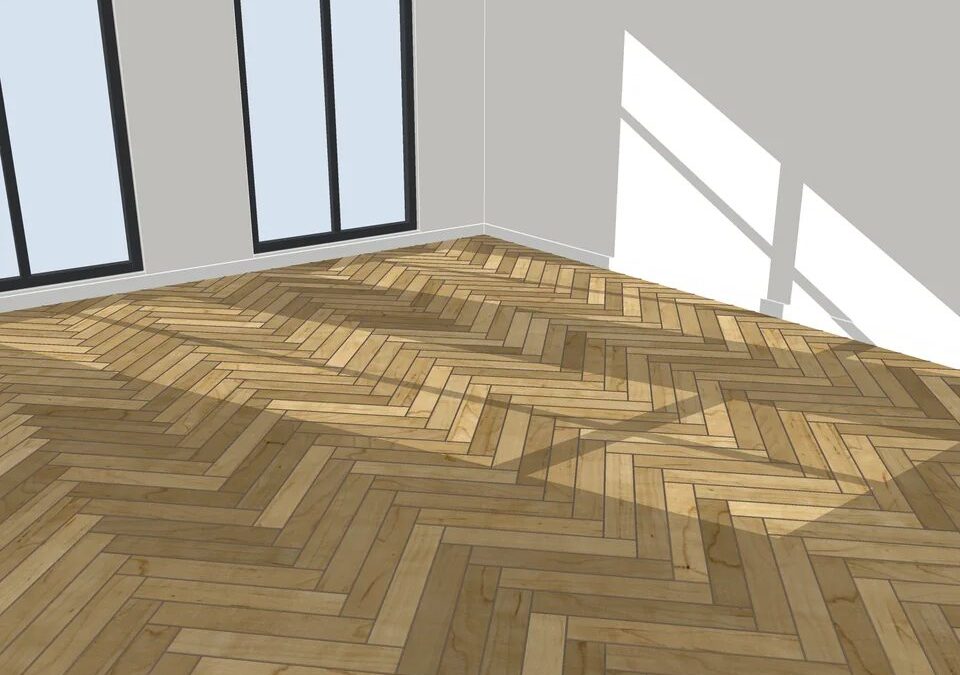 SketchUp parke eklentisi FloorStudio ile yüzeyi ve deseni seçerek döşenmiş zemin