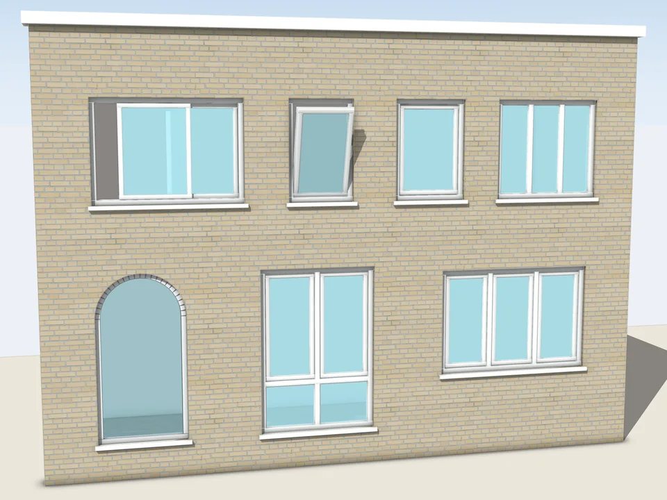 SketchUp pencere eklentisi kataloğunda kanatlı, sürme, Fransız ve vasistas pencere tipleri