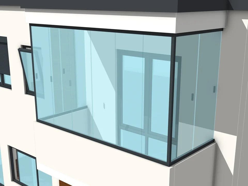 L ve U plan hattı boyunca yerleştirilmiş cam balkon doğraması