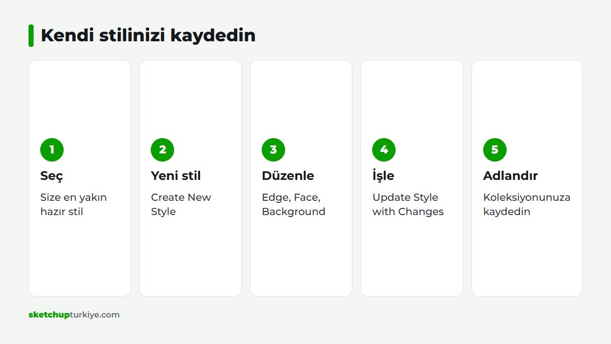 SketchUp stil ayarları ile kendi stilini oluşturup kaydetmenin beş adımı